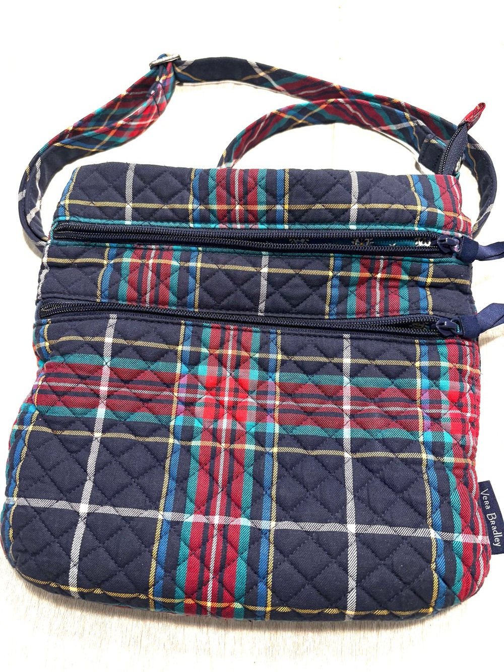 Vera Bradley Triple Zip Hipster Crossbody Bag in Tartan Plaid and Navy Wallet